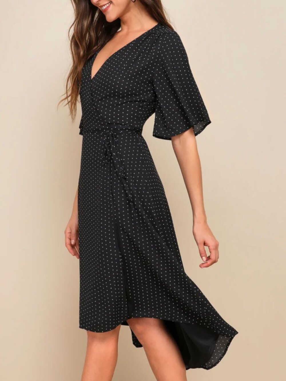 Farah Black Print Midi Wrap Dress Lulus
